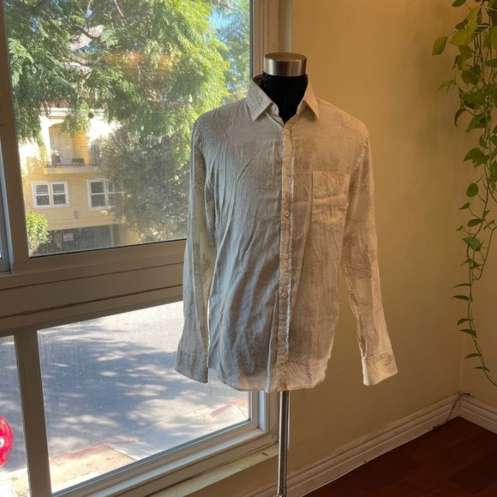 Billy Reid slim long sleeve cotton leaves shirt